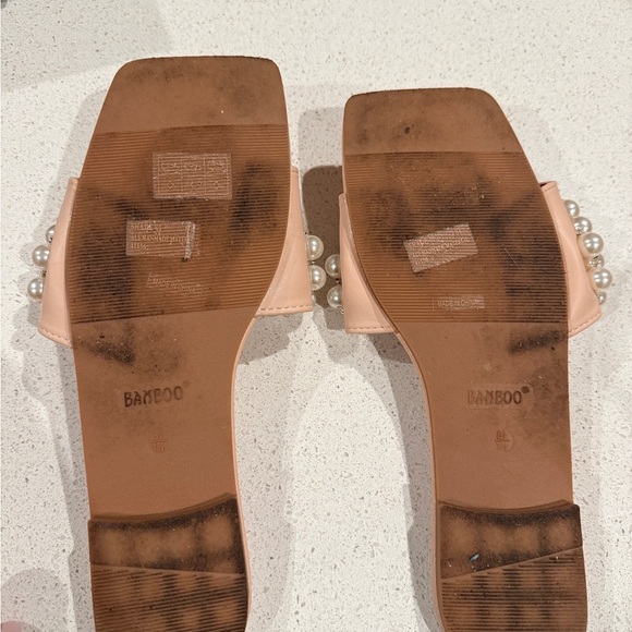 BAMBOO Women's Tan Pearl Slide Sandals - Picture 4 of 5